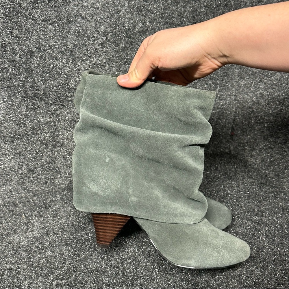 Steve Madden Sage Green Suede Slouchy Heeled Boots